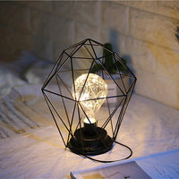 Creative Iron Table Lamp Hollow Geometric Diamond Shape Reading Lamp Vintage LED Night Lamp For Bedroom Bedside Desk Night Light