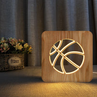 Wooden 3D LED Night Light Soccer Basketball Ice Hockey Table Lamp USB Power Desk Lights For Baby Kids Christmas New Year Gift