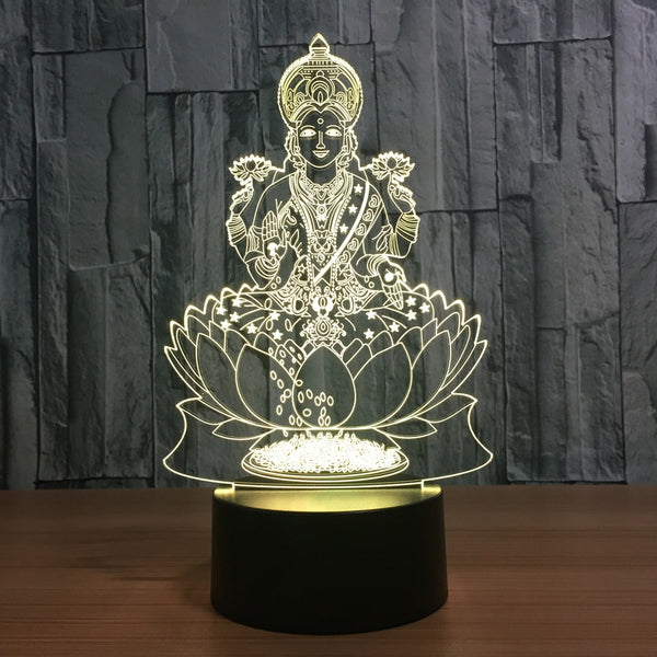 7 Color Changing Atmosphere 3D Lamp Lakshmi Night Light LED Visual India Goddess Of Wealth Lamp Bedroom Decor Gift Light Fixture